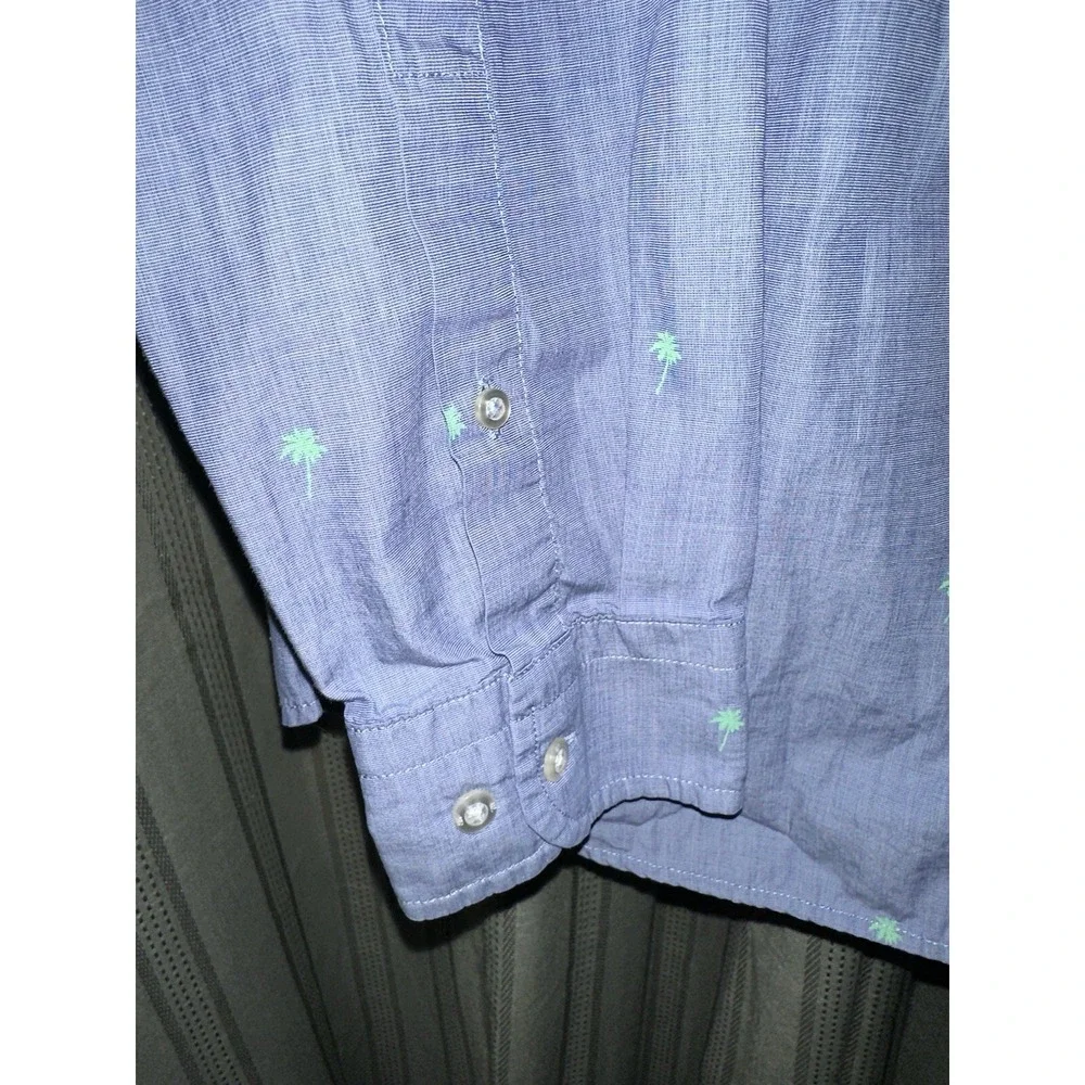 Banana Republic LUXE‎ POPLIN SHIRT Large Palm Tree Preppy Careercore Purple Teal